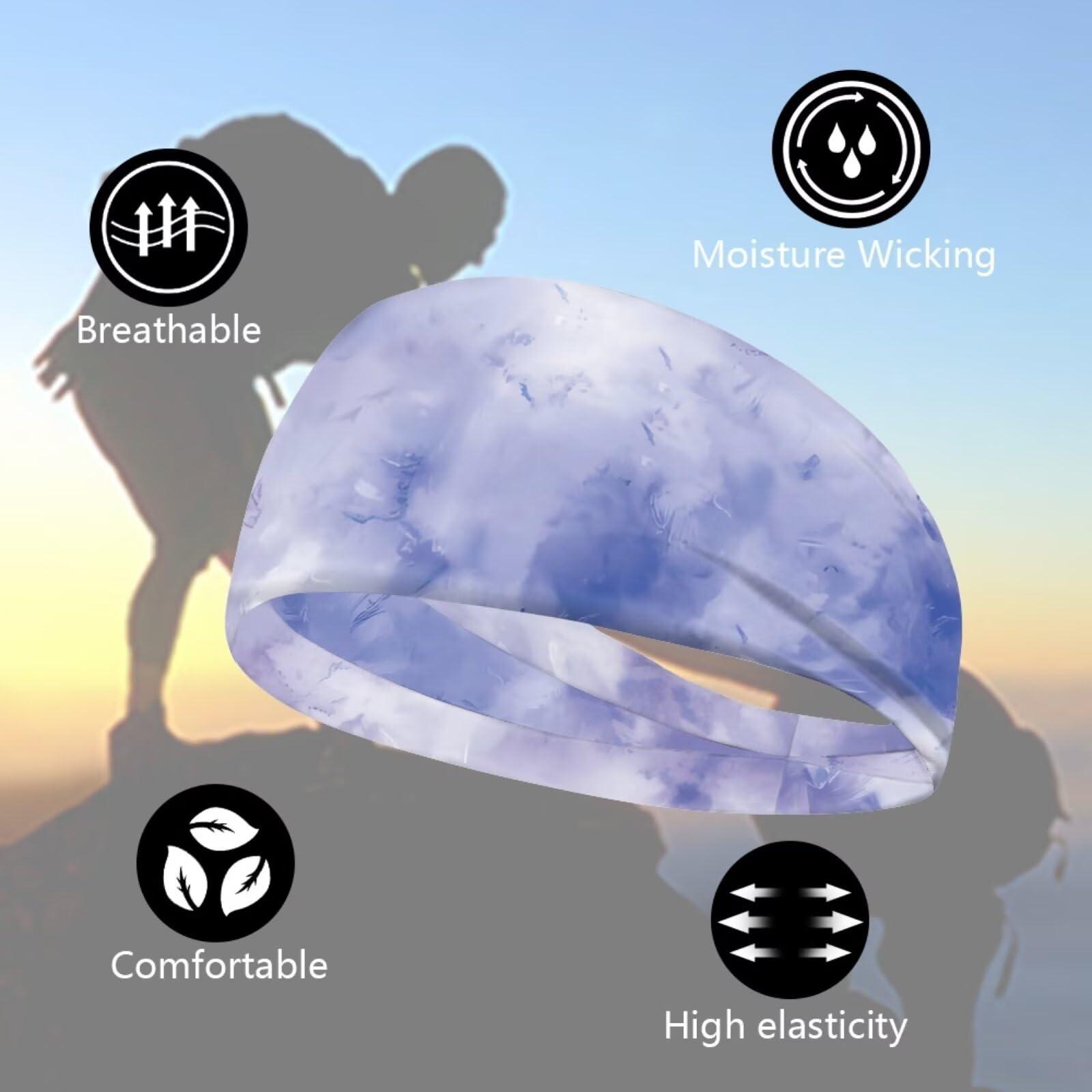 NDISTIN NDISTIN Turban Hat Sweatbands Breathable Head Band Scarf Hard Hat Non Slip Women Sweatband, Purple Tie Dye