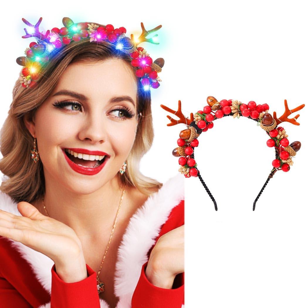Catery Catery Christmas Headbands Light Up Xmas Headwear Berry Holiday Hair Accessories for Women