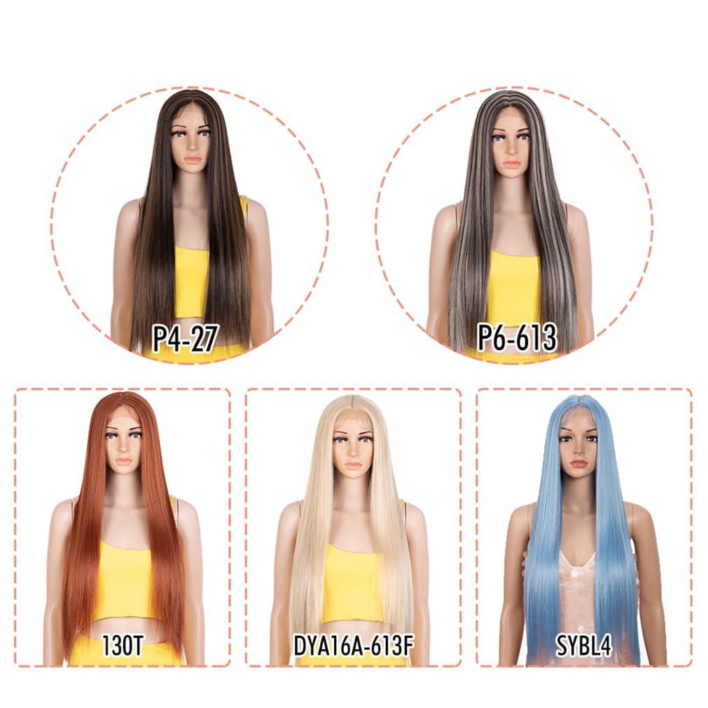 Adhdyuud Adhdyuud Cosplay Synthetic Lace Wig Straight Hair 30\" Ombre Blonde Wig Cosplay Wig For Black Women APRIC 130%#Lace Front#30inches