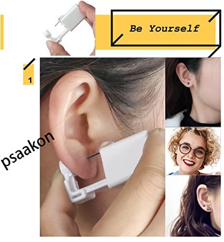 psaakon Self Ear Piercing Kits – 2 Pack Self Ear Piercing Gun, Disposable Ear Pearcings Kit with 3mm Silver Black Gold Ball Earring Studs,Safety Ear Piercing Gun Kit Tool (Black)