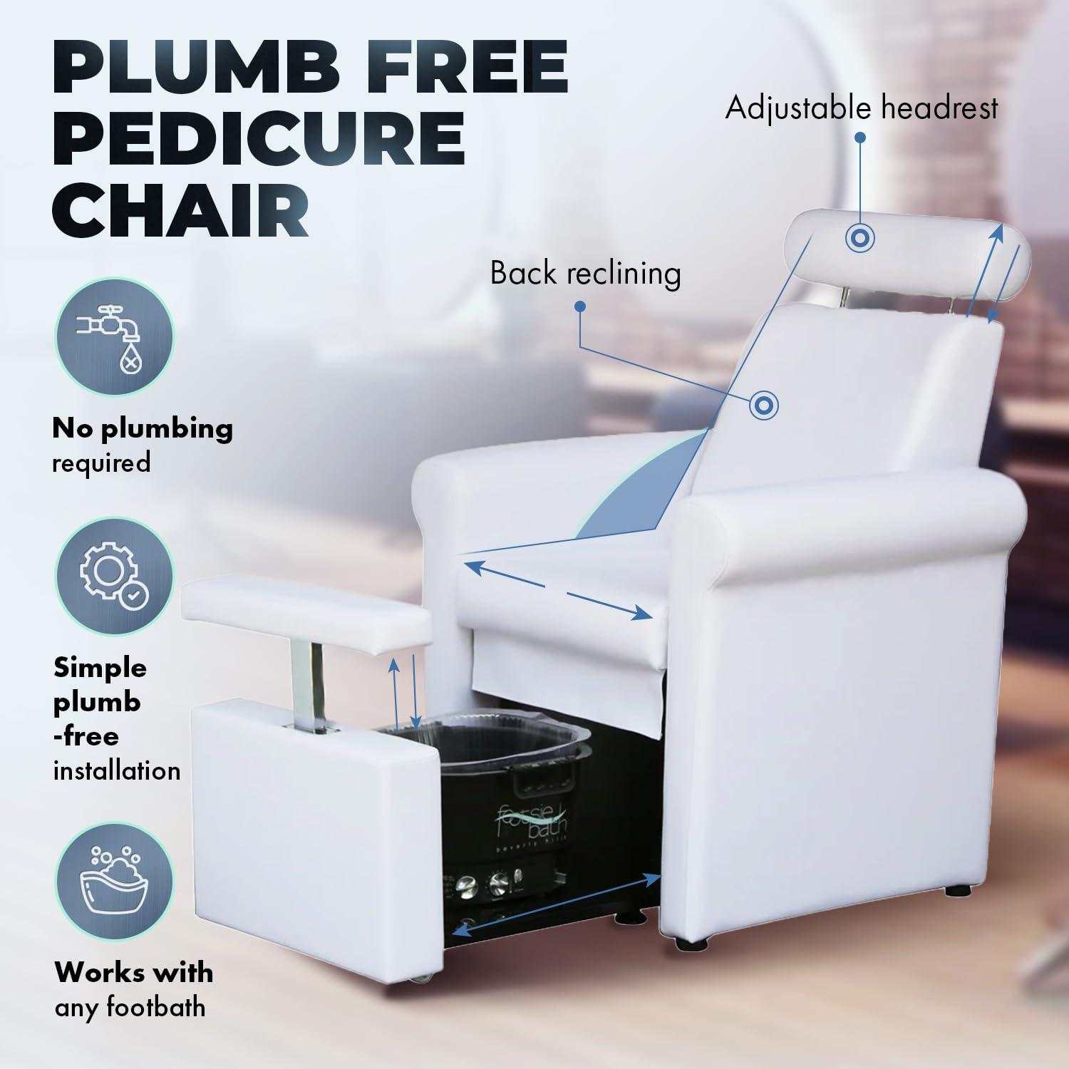 Buy-Rite Salon & Spa Equipment Buy-Rite Mona Lisa Plumb Free Pedicure Chair, No Plumbing Pedicure Station for Professional Spas and Salons, Reclining Backrest & Pull-Out Leg Rest (White), CHM-2320-5H-WHITE