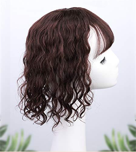 LXUE Real Human Hair Topper Hair Pieces Curly Hair Topper with Bangs for Women with Thinning Hair, 11" Natural Black