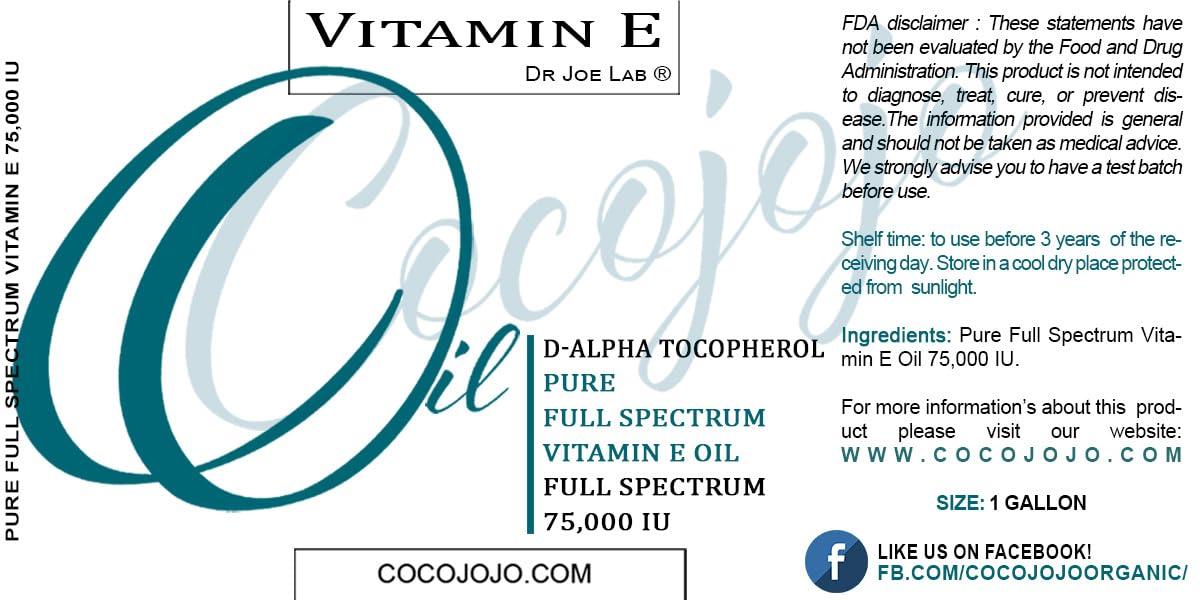 cocojojo Vitamin E Oil - Pure & Undiluted, Full Spectrum, Alpha Tocopherol, 75,000 IU - 1 Gallon - For Skin, Hair, Nails, Body Care Hydrating Rejuvenating Skin Oil