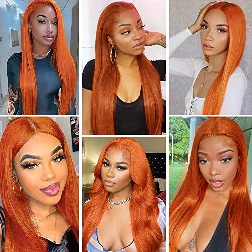 Azkiu Ginger Orange Lace Front Wigs Human Hair Straight Lace Front Wig 13x4 Hd Frontal Wigs Human Hair Pre Plucked With Baby Hair Ginger Wig Human Hair Lace Front Wigs for Black Women 150% Density 20Inch