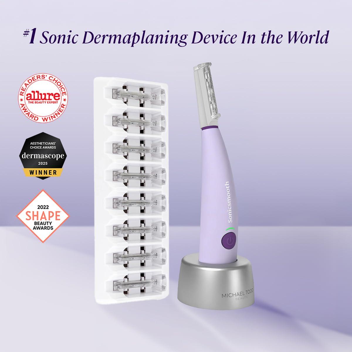 MICHAEL TODD BEAUTY Michael Todd Beauty - Sonicsmooth  SONIC Technology Dermaplaning Tool - 2 in 1 Womens Facial Exfoliation & Peach Fuzz Hair Removal System with 8 Weeks of Safety Edges