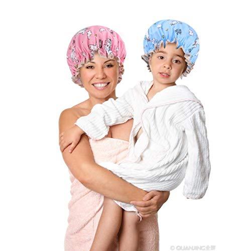 Tbestmax Unicorn Shower Caps for Long/Thick Hair, Cute Hair Cover for Women and Girl, Waterproof Bath Hat, Double Layer Bonnet