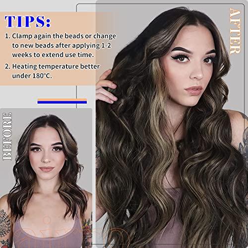 Hairro Hairro Micro Ring Hair Extensions Micro Link Human Hair Micro Beads Remy Hair Micro Loop Pre Bonded Cold Fusion I Tip Hairpiece For Women 14 inch 50g 100 Strands #12P613 Golden Brown Mix Bleach Blonde