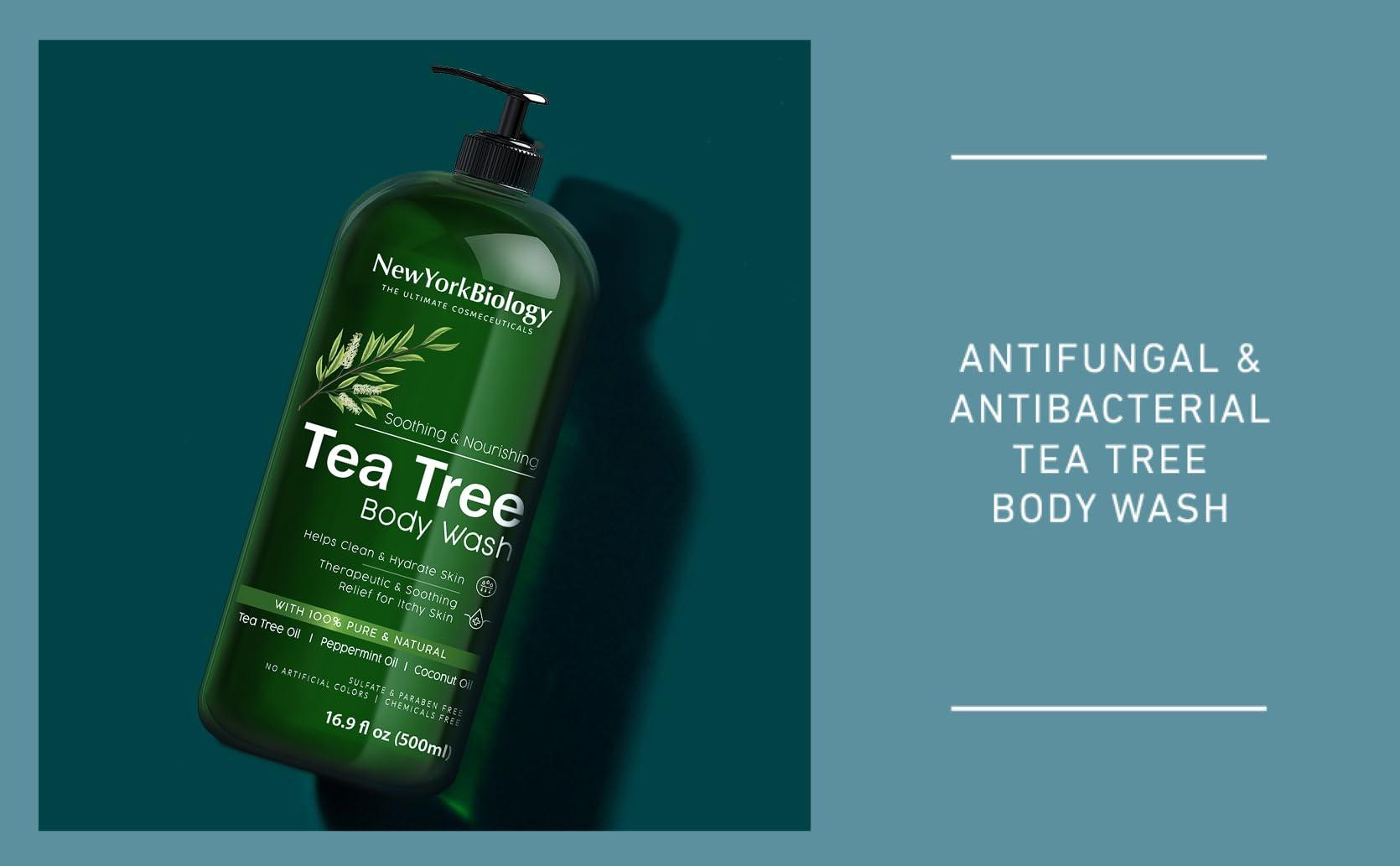 NEW YORK BIOLOGY THE ULTIMATE COSMECEUTICALS New York Biology Tea Tree Body Wash with Tea Tree Mint Body Wash for Men and Women - Helps Jock Itch & Itchy Skin, Nail Fungus, Athletes Foot, Eczema & Body Odor, Ringworms – 16 Fl Oz