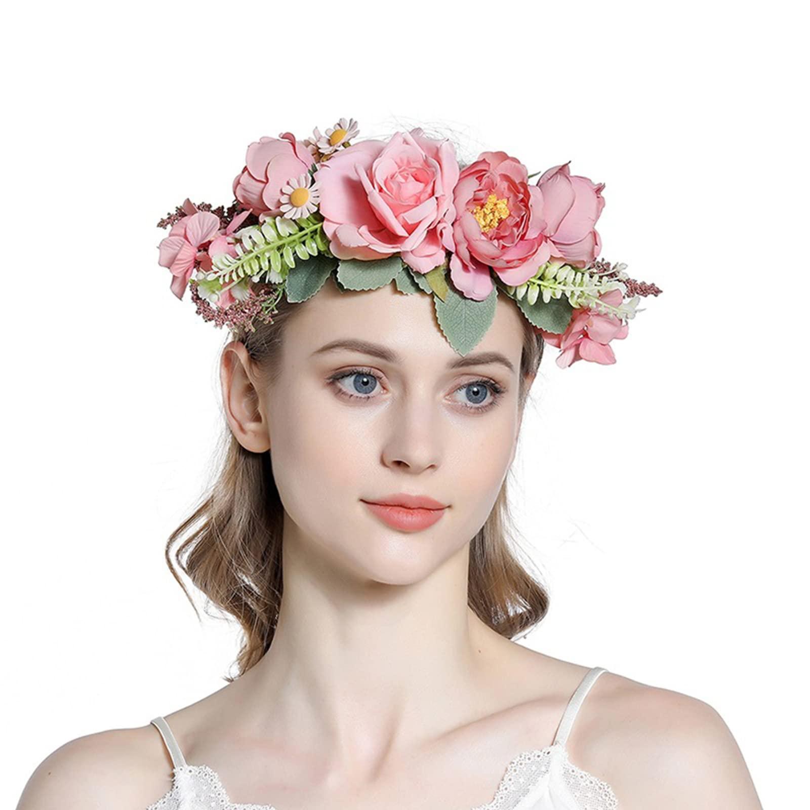 HUIFACAI HUIFACAI Flower Headband Women Floral Garland Headpiece Bride Flower Headband Bohemian Flower Crown Wedding Bridal