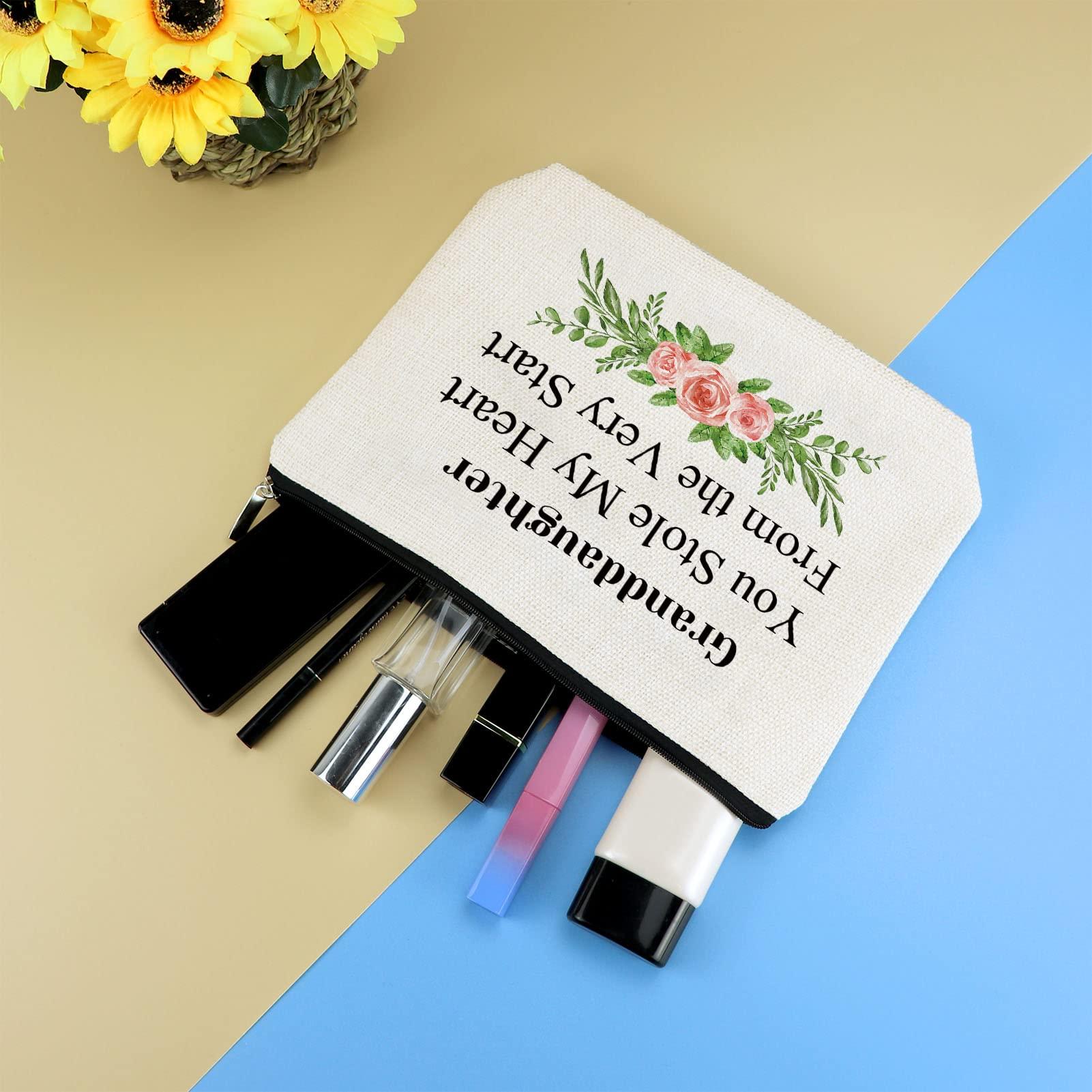 Mikela Granddaughter Gifts from Grandma Grandpa Cosmetic Bag Granddaughter Birthday Gifts Makeup Bag Christmas Graduation Gift for Granddaughter Travel Toiletry Bag Bridal Shower Gift Make Up Pouch