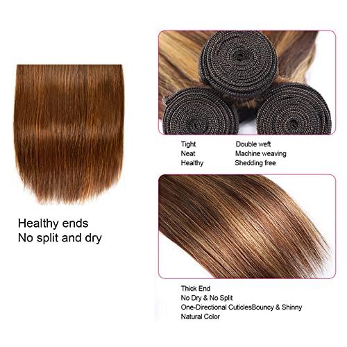 KESEN KESEN Ombre Straight Bundles Highlight Human Hair Weave Virgin Brown Straight Hair 4 Bundles 20202020 Inch Remy Human Hair Weaves P4/30 Human Hair Bundles Brown Straight Human Hair Extensions