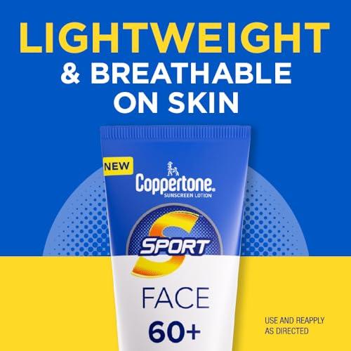 Coppertone Coppertone Sport Face Sunscreen Lotion SPF 60+, Water Resistant Sunscreen with Broad Spectrum SPF 60+, Lightweight and Breathable, 2.5 Fl Oz Tube