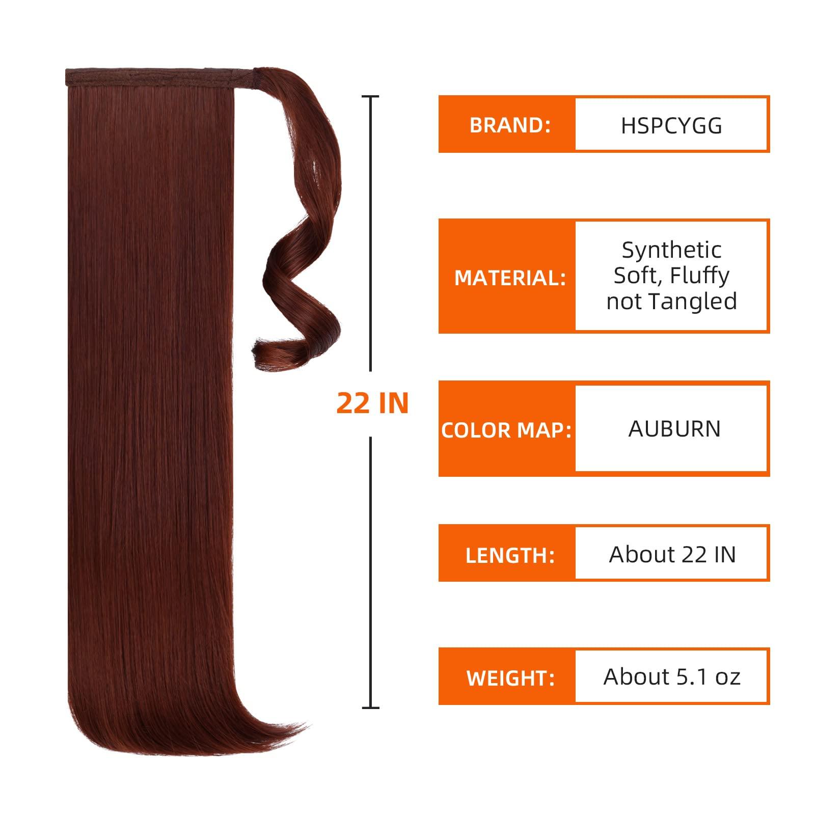 HSPCYGG HSPCYGG Fake Ponytail Auburn Clip Ponytails Straight 22\" 5.1 Oz Wrap Around Synthetic Women Hair Extensions Del Pelo Girl Hair Piece Wig Fluffy Soft&Not Tangled