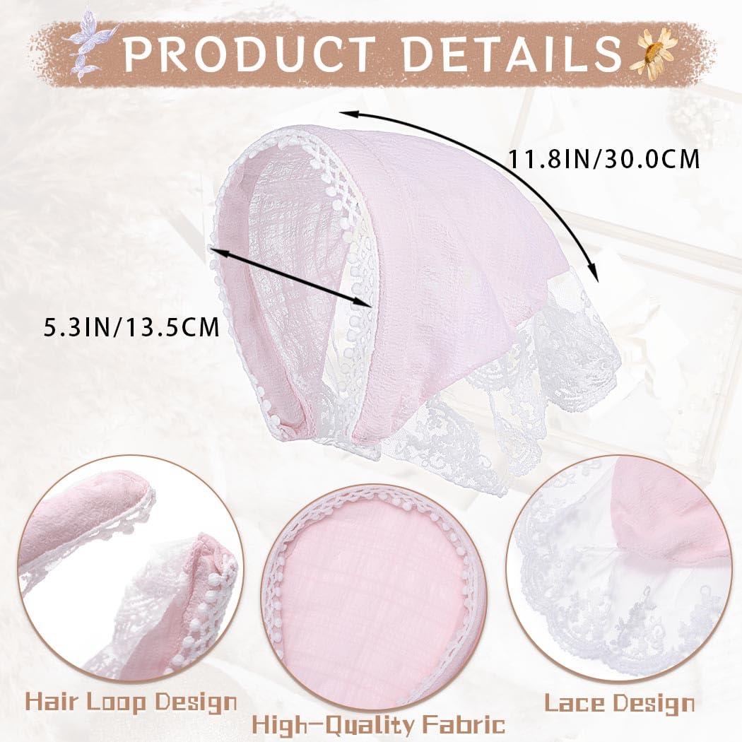 Woeoe Woeoe 3Pcs Triangle Bandana Headband Pink Lace Head Kerchief Boho Hair Scarf for Women and Girls