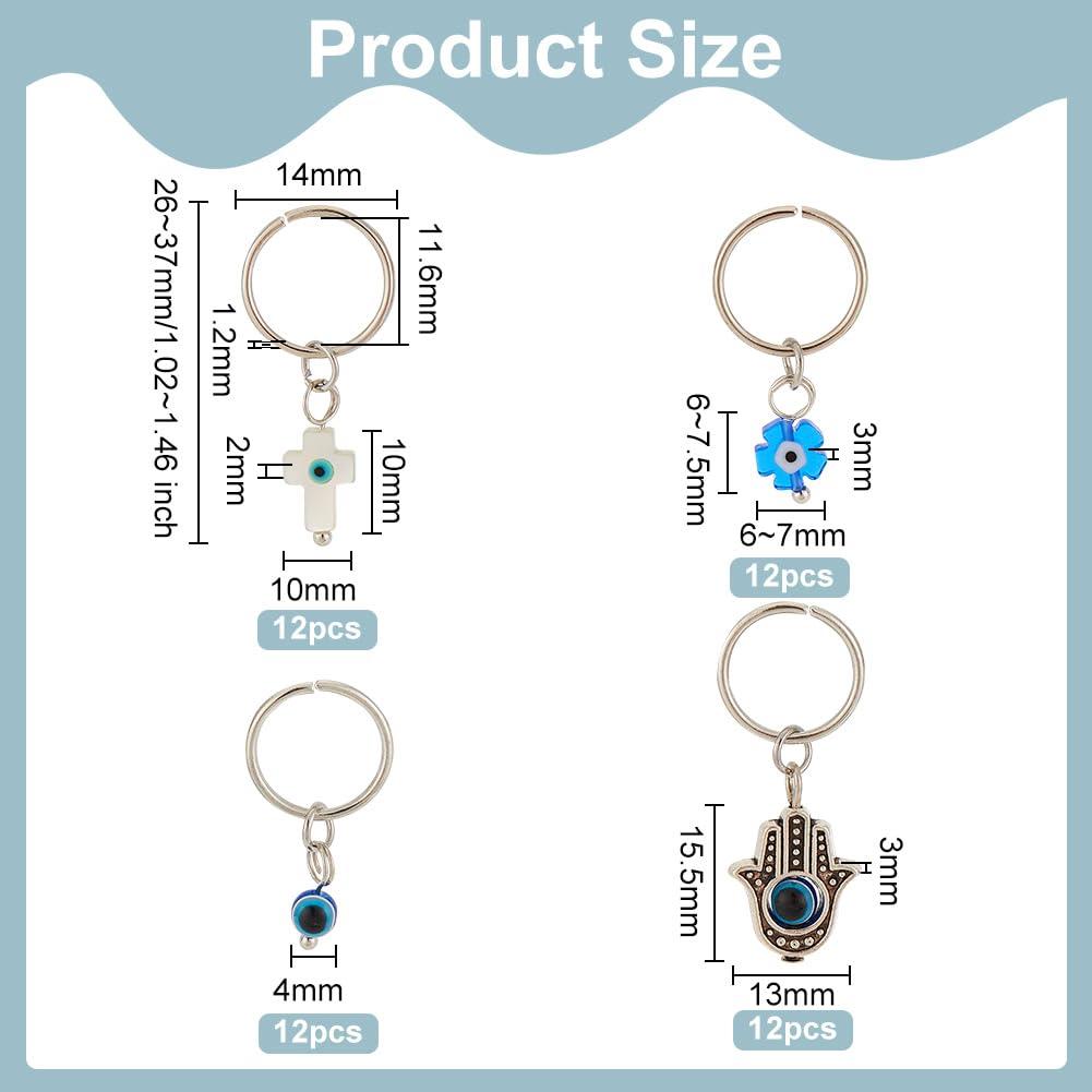 OLYCRAFT OLYCRAFT 24Pcs 4 Styles Evil Eye Braid Hair Clips Hair Braid Rings Cross Round Flower Hamsa Hand Hair Jewelry for Braids Dreadlock Braid Charms Accessories Hair Rings Jewelry for Women Hair Accessory