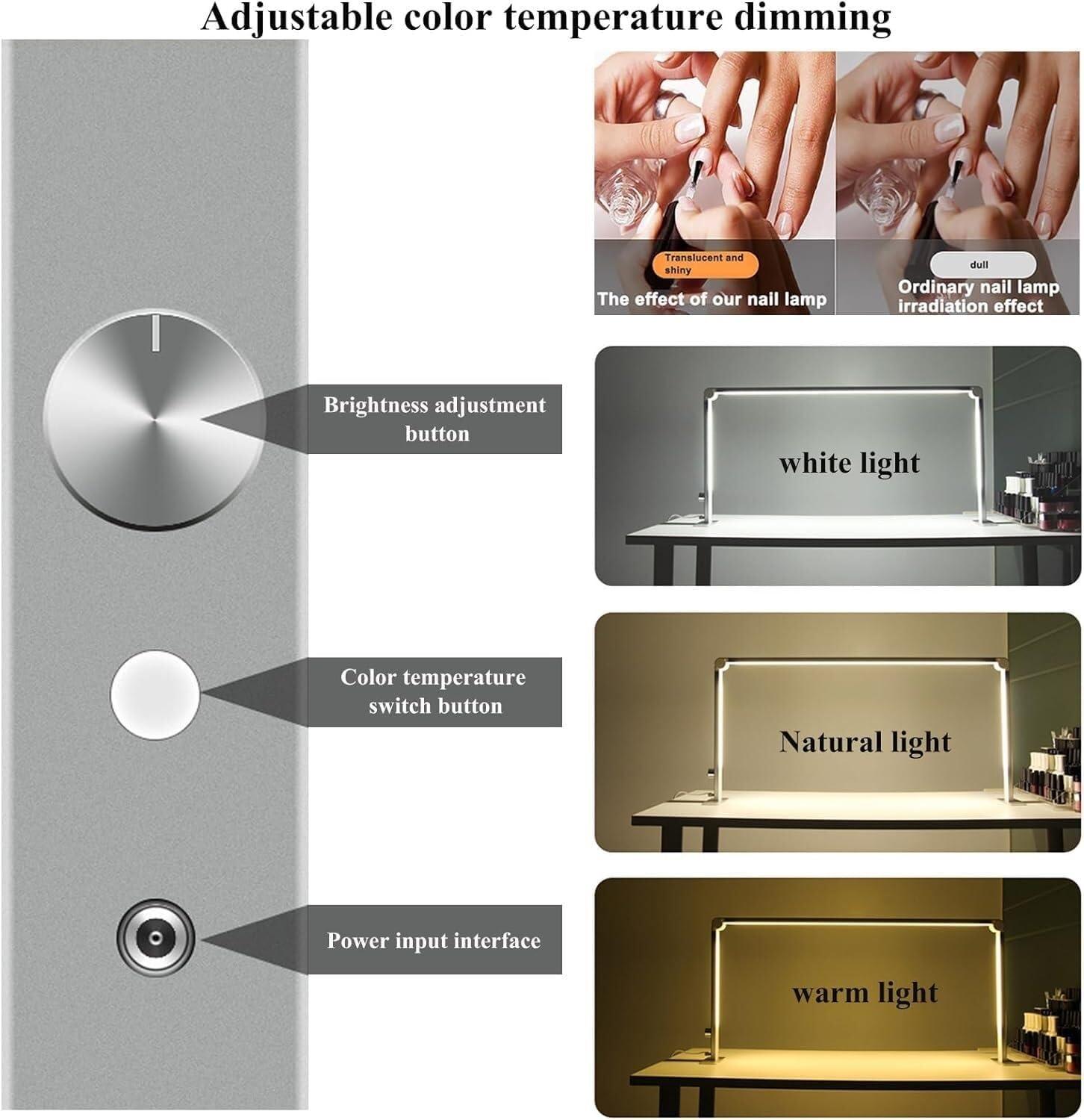 RYAZOZA RYAZOZA Square Nail Desk Lamp for Professionals, Nail Tech Lamp, Estheticians Light, Lash Tech Light, LED Light for Nails with Stepless Dimming and Color Temperature(Silver)