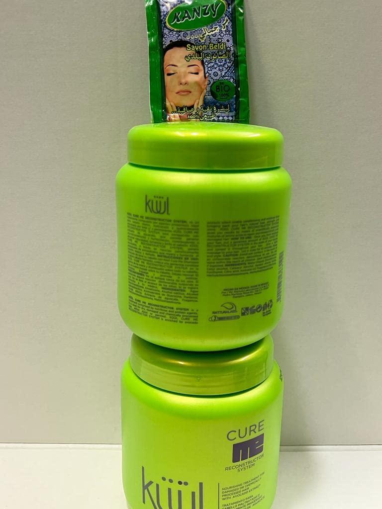 Generic 2 PACK KUUL RECONSTRUCTOR SYSTEM CURE ME TREATMENT HAIR 35.2 OZ EACH AVOCADO with moroccan soap