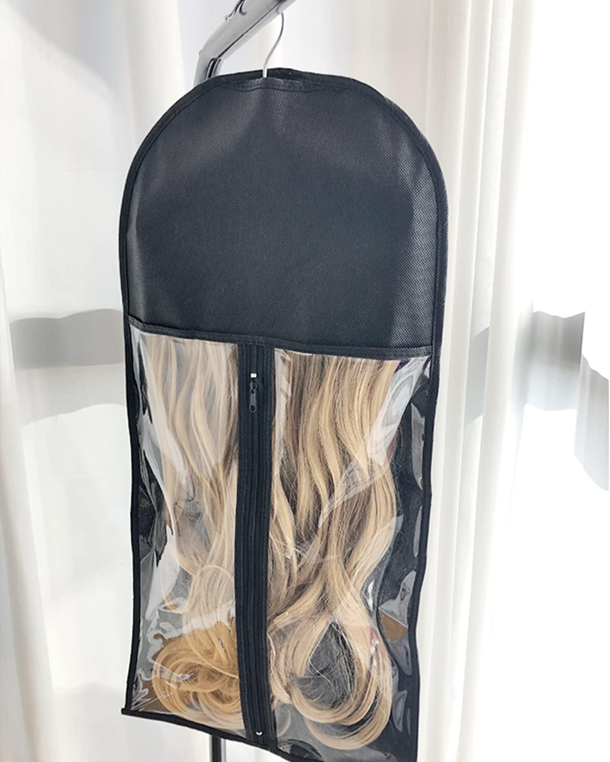 RJMBMUP RJMBMUP 4 Pack Hair Extension Holder Wig Storage Bag with Hanger Hairpieces Ponytail Bundles Storage Carrier Case for Store Style Hair Travel Hair Extensions Bag