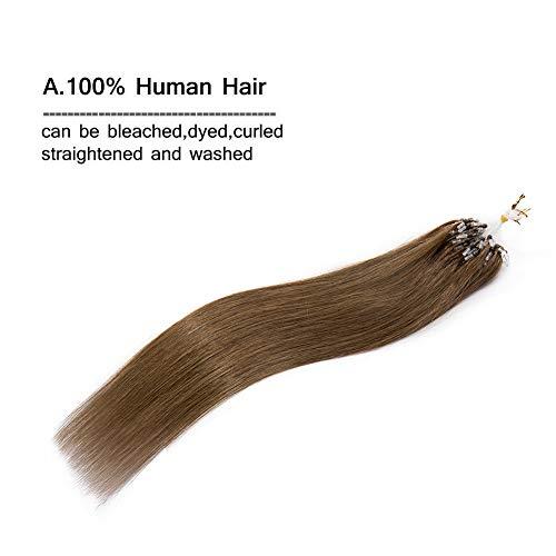 MY-LADY Loop Remy Hair Extensions Human Hair Silicone Micro Ring Beads Stick Tipped Hair Fish Line Link Hairpieces Hand Tied 1g/Strand 50 Individual Strands 50g Highlight 22 Inch #6 Light Brown