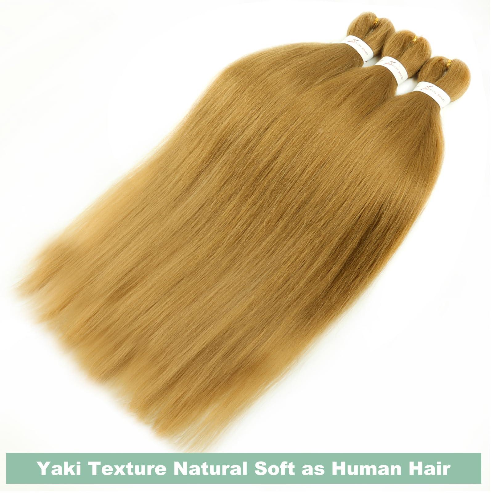 IIFLYDSFA 27 Honey Blonde Braiding Hair Pre stretched 16 Inch 3 Packs Pre-stretched Braiding Hair EZ Braid Yaki Texture Synthetic Hair Extensions for Crochet Box Braids