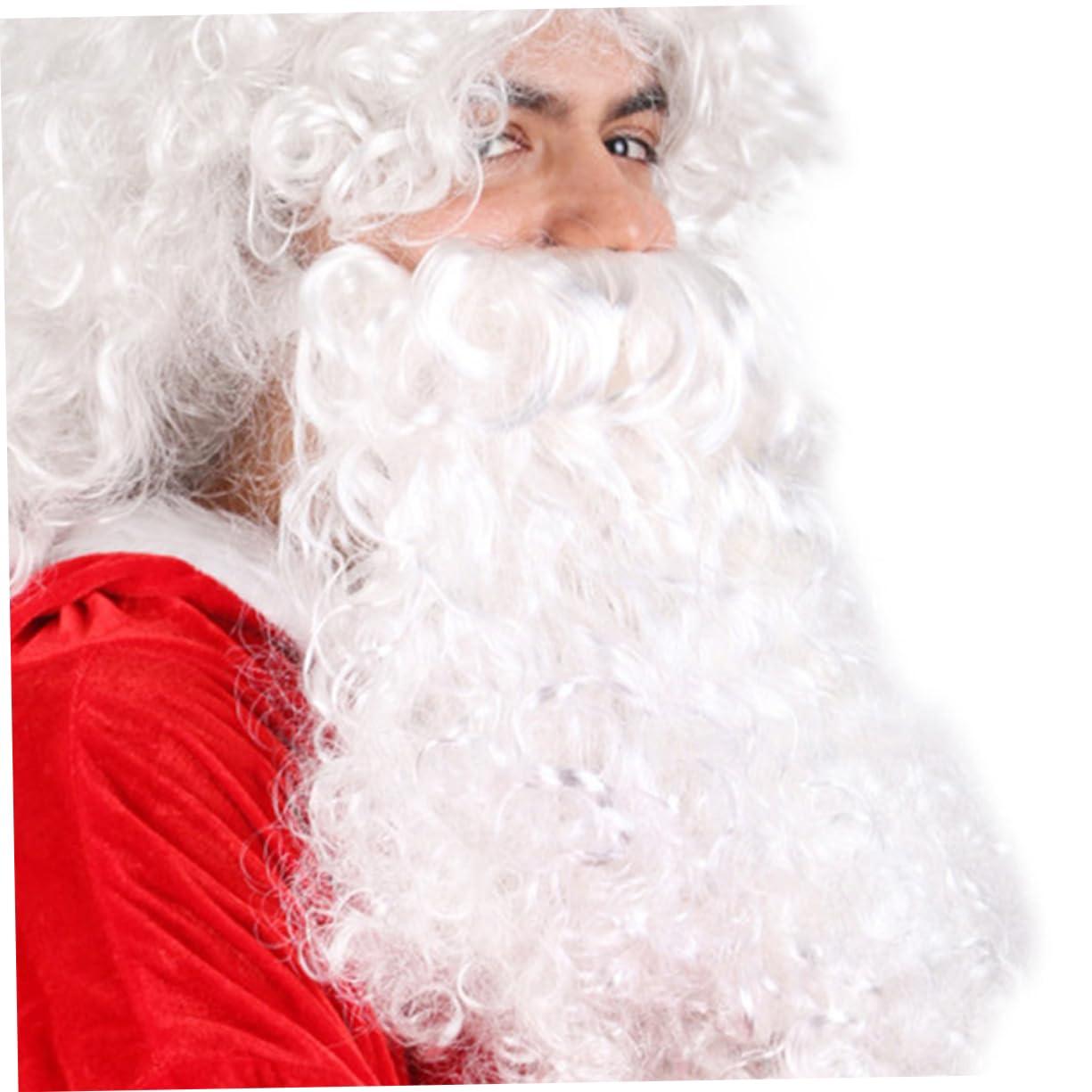 GALPADA GALPADA Santa Claus Beard and Wig Set Men's Wig Long Curly Hair Santa Claus Headdress Party Costumes