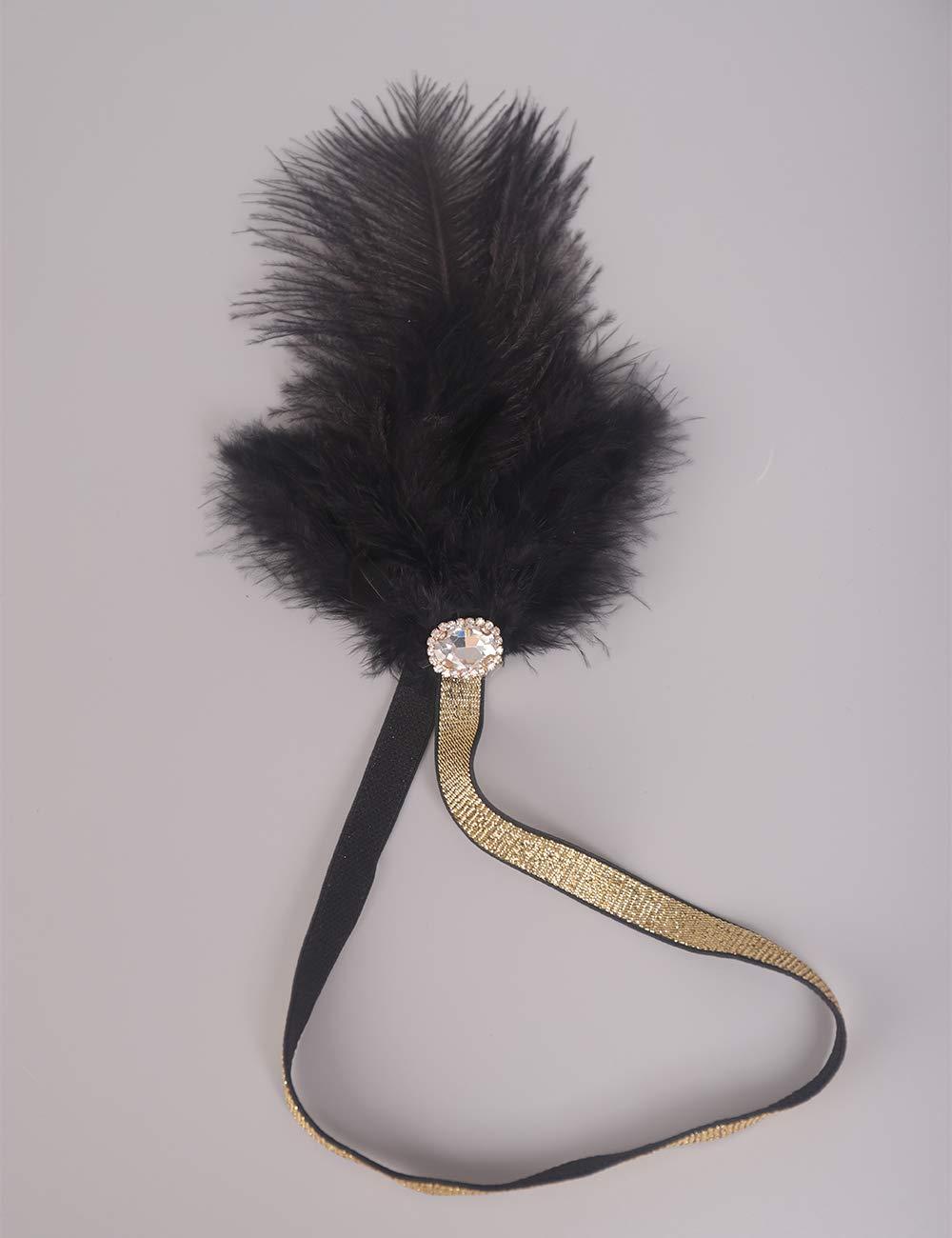 Aimimier Aimimier 1920s Flapper Feather Headband Black with Elastic Hair Band Costume Roaring 20s Feather Headpiece Hair Accessories for Women