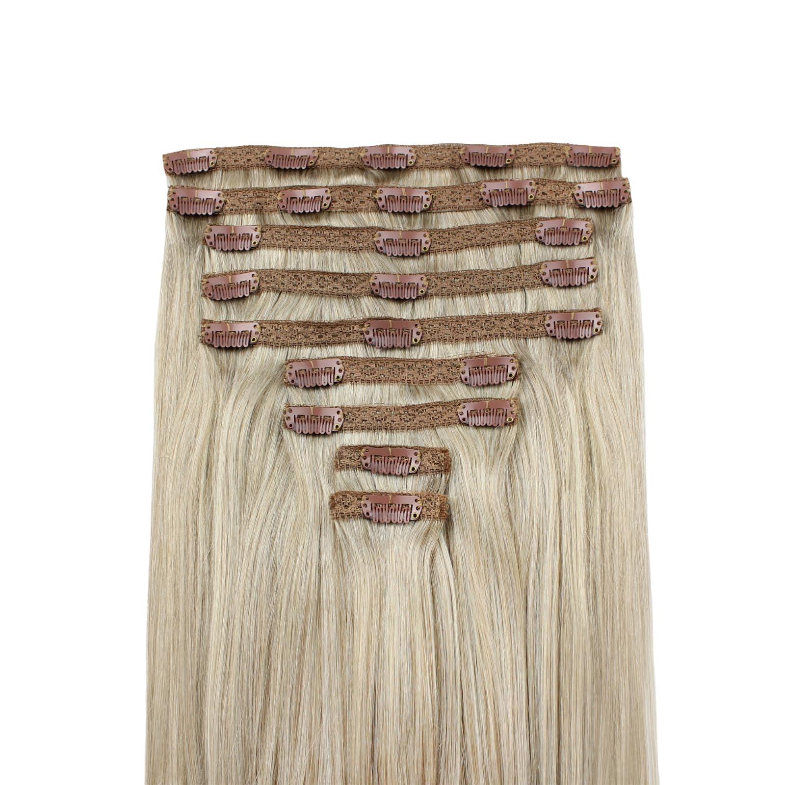 Zala Zala Clip In Hair Extensions - 100% Human Hair - Easy Install & Natural Full Head of Remy Hair Extensions - Gain Volume & Length Instantly - 9 Piece Clip-in Set in Champagne Blonde (230g / 24 inch)