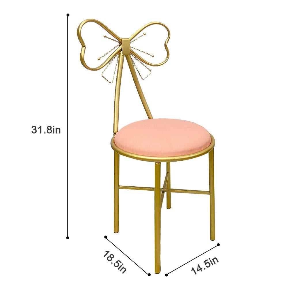 Axonl Modern Vanity Chair for Makeup Room, Set of 2 PU Leather Cute Butterfly Stool Chairs with Metal Legs, Bow Vanity Chair with Back Dressing Chairs for Bedroom, Dressing Room, Nail Salon, Pink