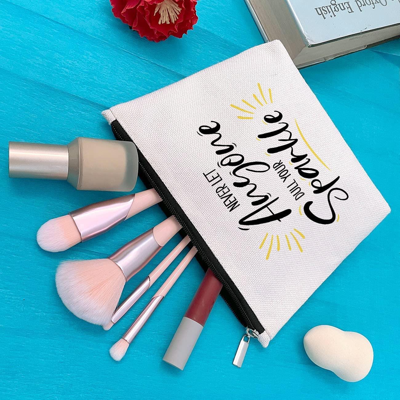 GevGuxLuo Inspirational Quote Gift for Women -Birthday Graduation Gift for Best Friend Sister -Makeup Bag Gift -Never Let Anyone Dull Your Sparkle