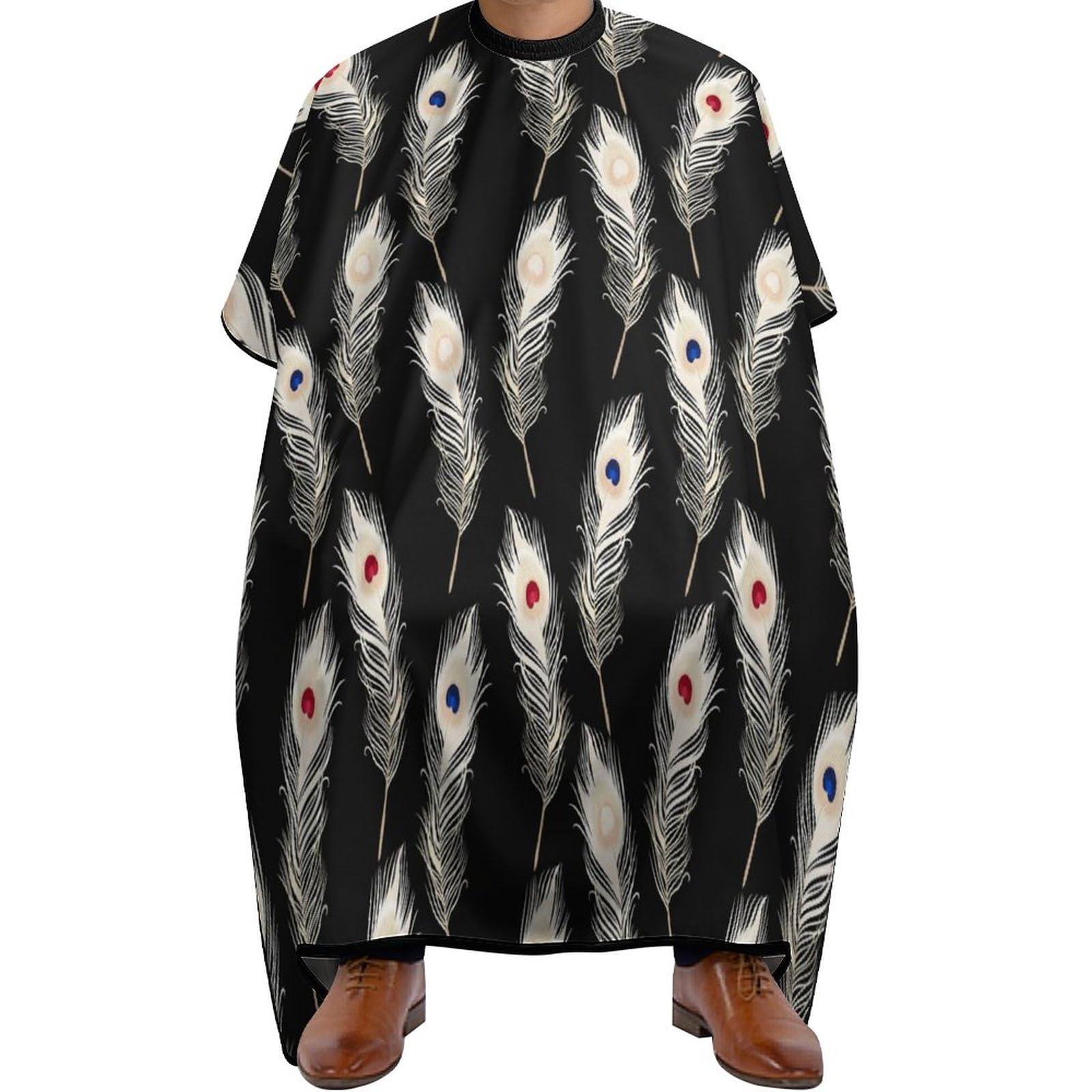 LJFABKY Peacock Feathers Professional Hair Cutting Cape Salon Barber Apron with Adjustable Snap Closure