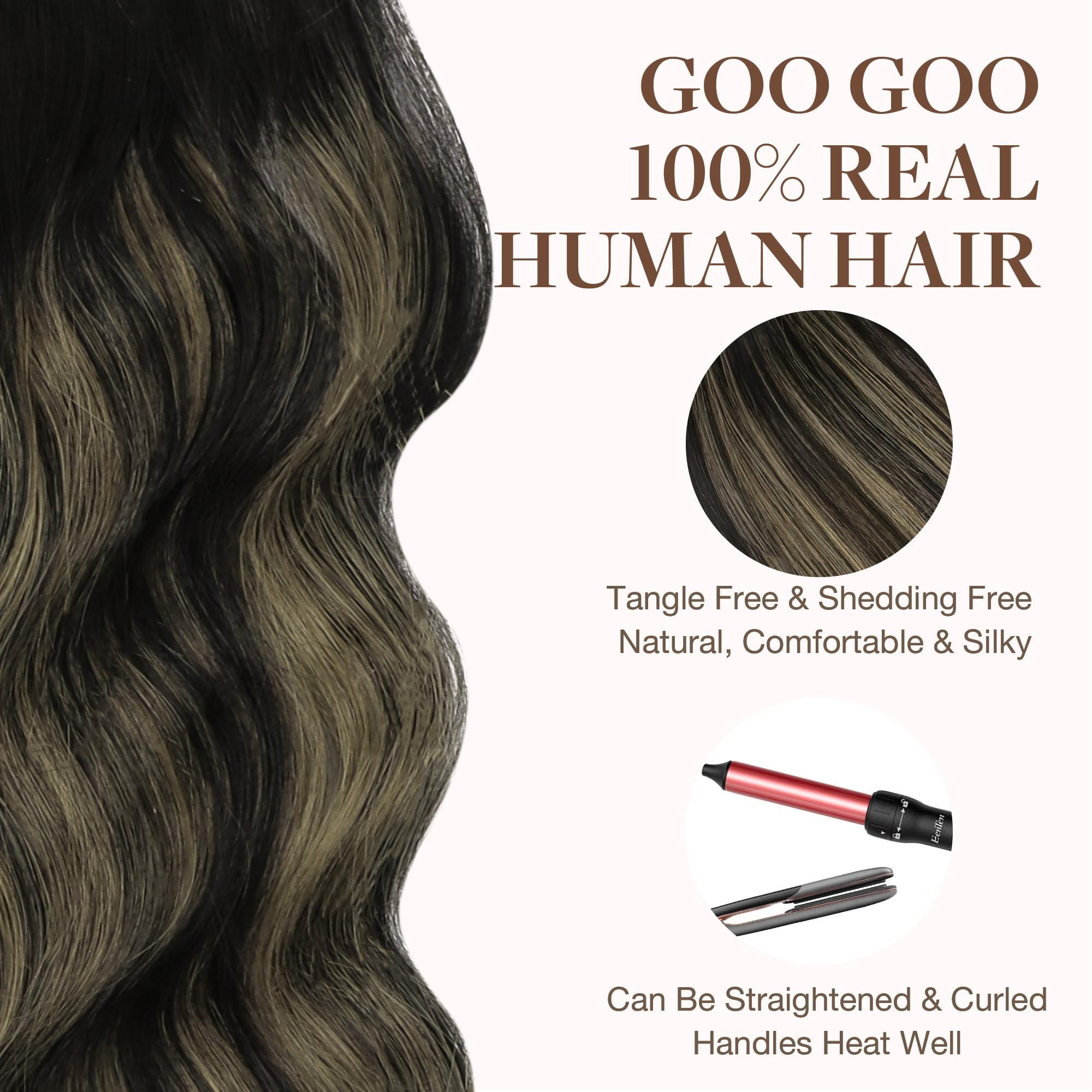 GOO GOO GOO GOO Tape in Hair Extensions Human Hair, 1B/16/1B Balayage Natural Black to Light Blonde, 18inch 50g 20pcs, Thick Ends Straight Seamless Tape in, Invisible Tape in Hair Extensions Human Hair