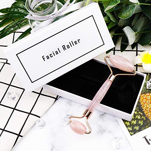 TABANA Jade Face Roller Gua Sha 100% Natural Jade Stone Face Massager for Women Reduce Wrinkles, Eye Puffiness, Rejuvenate Skin (Pink)