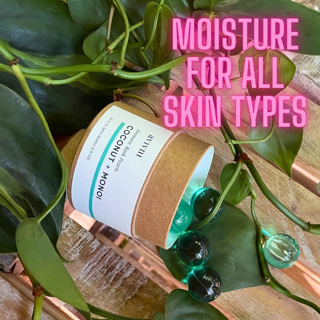 Avivni Avivni Moisturizing Bath Oil Beads (15 Pearls), Coconut Oil, Monoi Oil, Soothing Tropical Scent, Biodegradable, Recyclable Container, Mother\'s Day