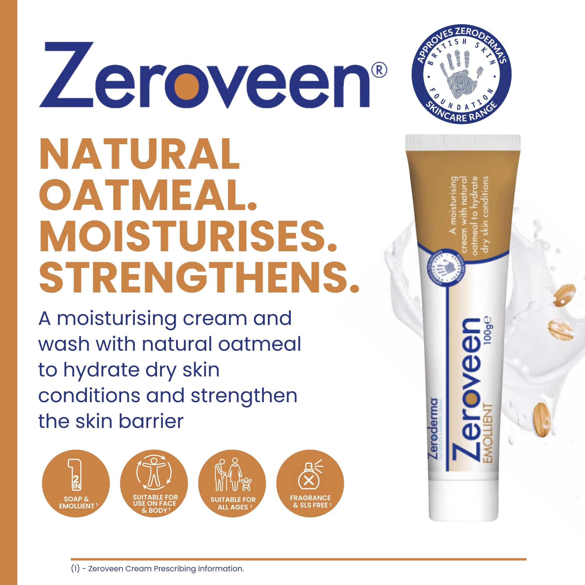 Zeroderma Zeroderma Zeroveen Emollient 100g - 2In1 Moisturising Cram and Wash with Natural Oatmeal
