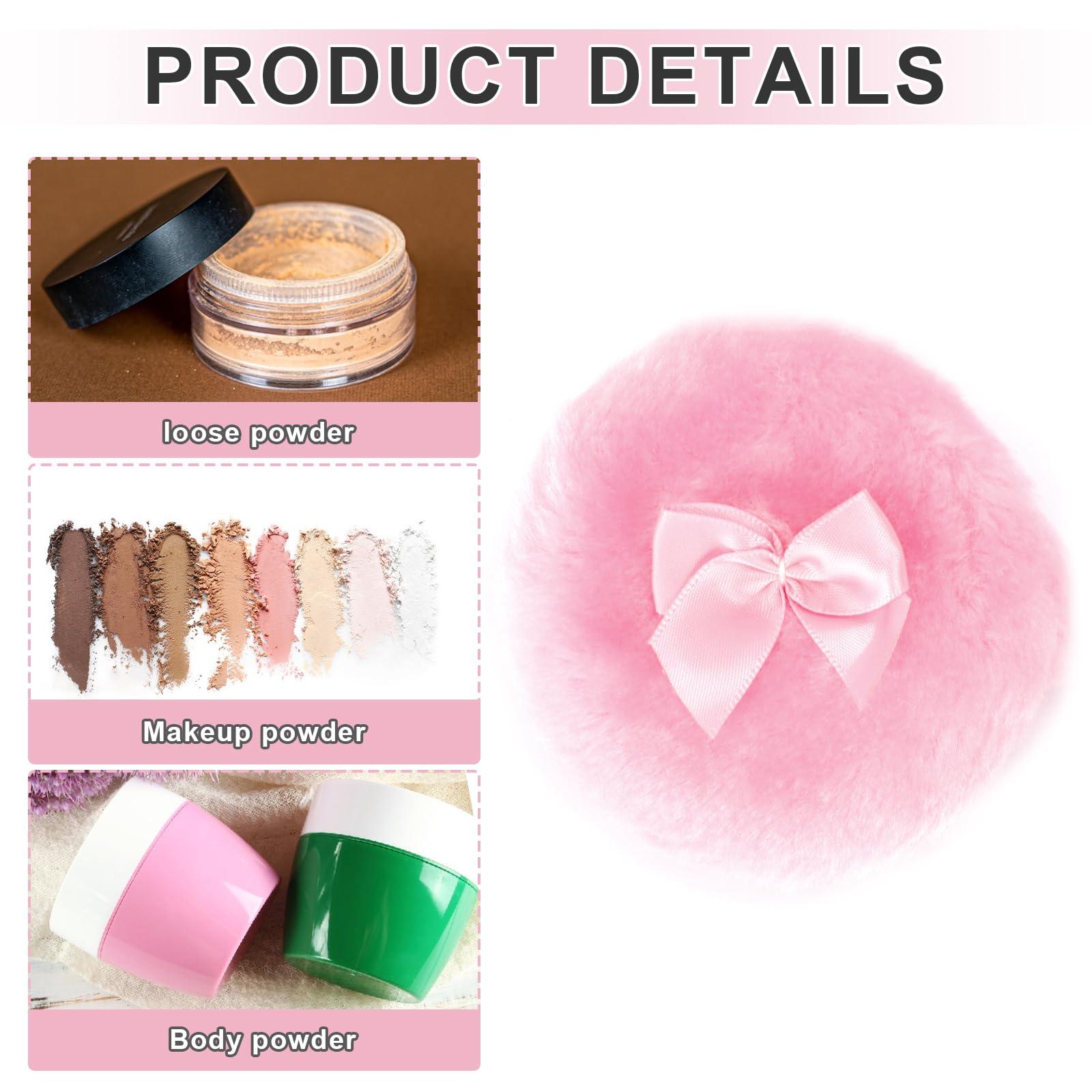 KALIONE 4Pcs Large Fluffy Powder Puff, White Powder Puff, Powder Puffs for Face powder, Ultra Soft Body Powder Puff, Soft Face Body Powder Puff, Washable Reusable Makeup Puffs(White/Pink)
