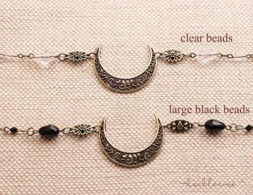 Doubnine Doubnine Crescent Moon Drop Pendant Tassels Bronze Head Chain Black Beads Headband Retro Natural Stone Crystal Hair Accessories Headpiece for Women Bride Wedding (Clear Beads) (clear beads)