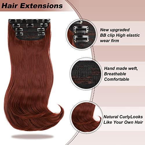 FREEMEIGE FREEMEIGE Copper Red Hair Extensions Clip in Hair Extensions for Women Straight Layered Hair Extensions Synthetic Clip in Extensions Long Wavy Extension Daily Use 20 Inch
