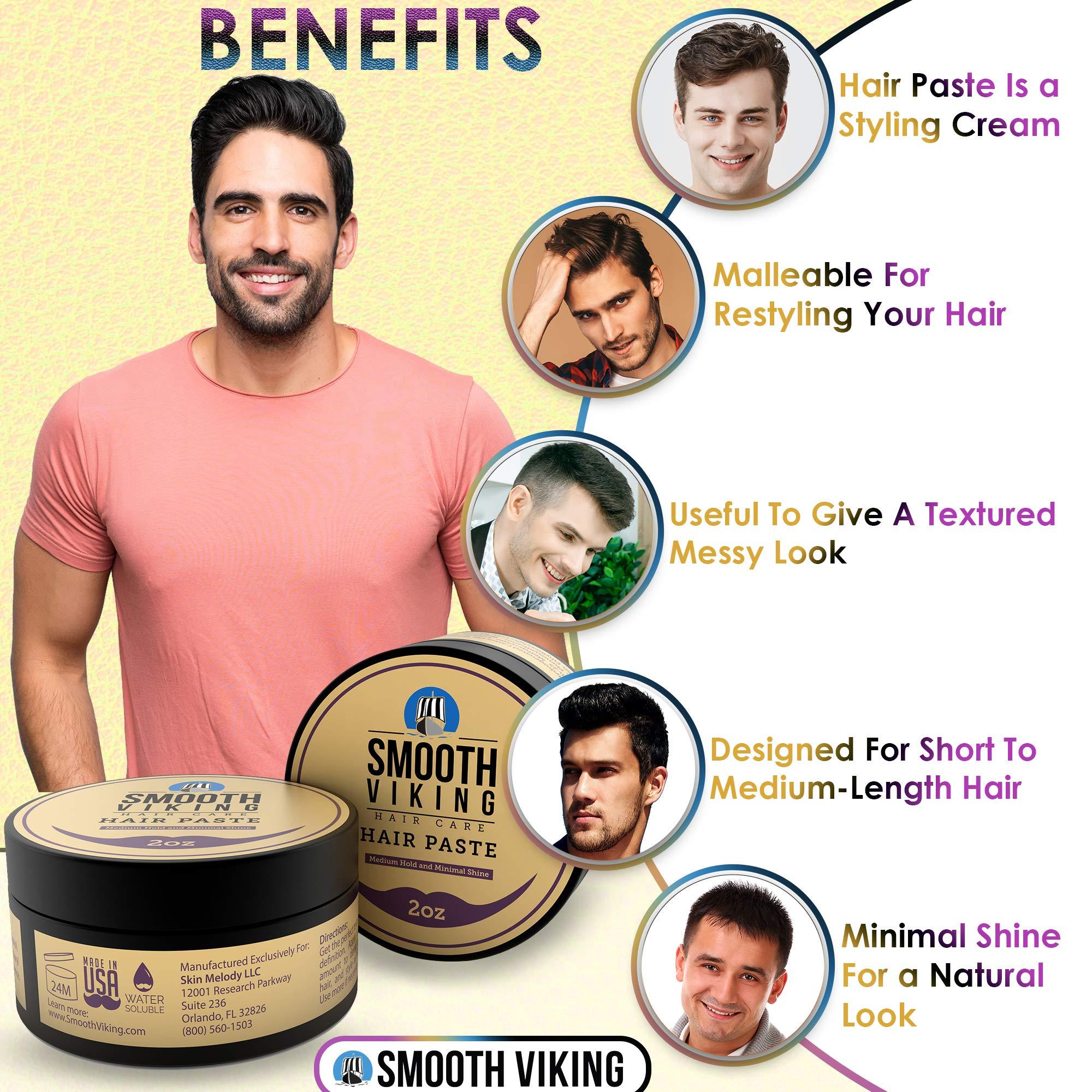 Smooth Viking Beard Care Smooth Viking Hair Paste for Men - Hair Styling Cream with Minimal Shine & Medium Hold Hair Products for Men, Hair Cream for Men, Styling Paste for Textured Messy Hairstyle - Made in USA, 2oz