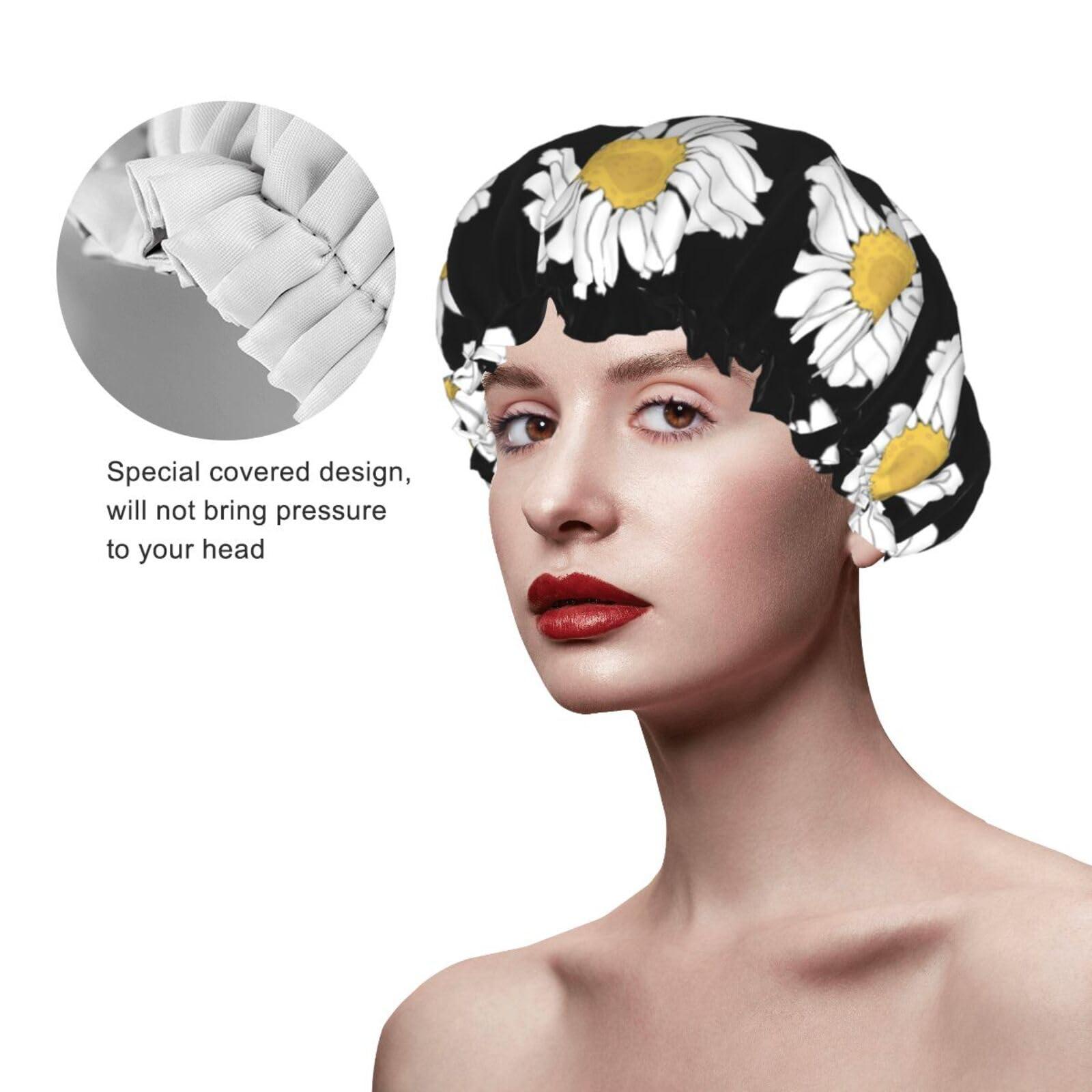 KArFri Flower Large Shower Cap For Women Men Reusable Shower Caps Waterproof Shower Cap For Braids & Long Hair shower bonnet with PEVA lined&Elastic Band Fashion showercap