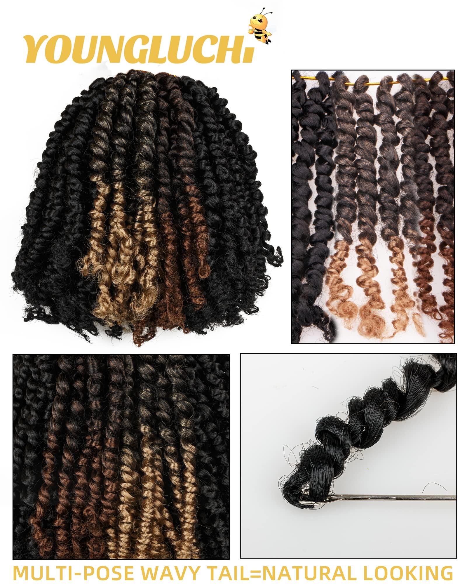 youngluchi Passion Twist 8 Inch Crochet Hair-Mixed Color Combo Pack(6 packs 1B+2 packs T1B/27),Pre-twisted Pre Looped Soft & Bouncy Synthetic Braided Hair Extensions For Black Women (8 Inch-8 Packs,1B+T27)
