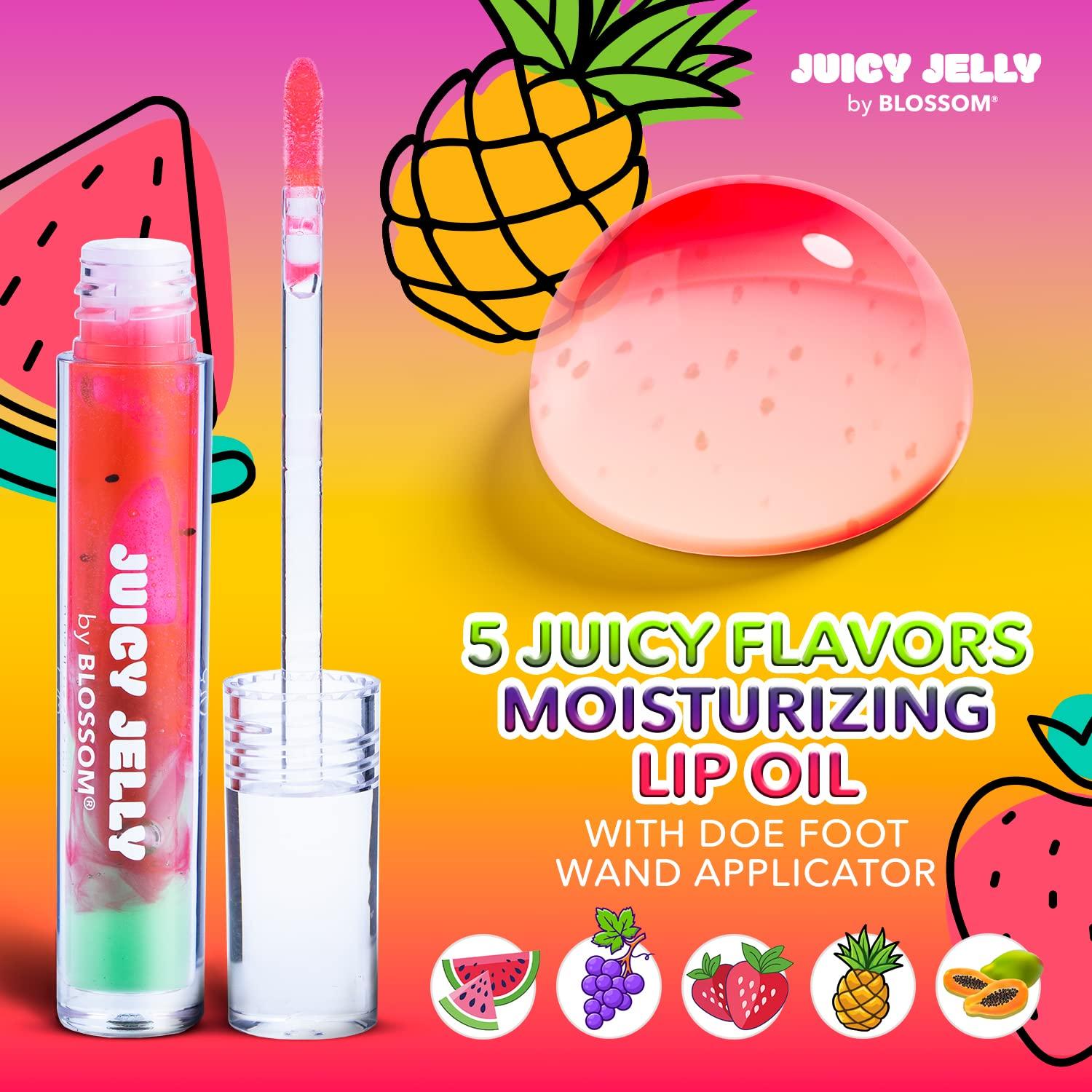 Blossom Blossom Lip Gloss Juicy Jelly Moisturizing Fruit Flavored Nourishing High Shine Lip Oil with Doe Foot Wand Applicator, 0.09oz, Watermelon