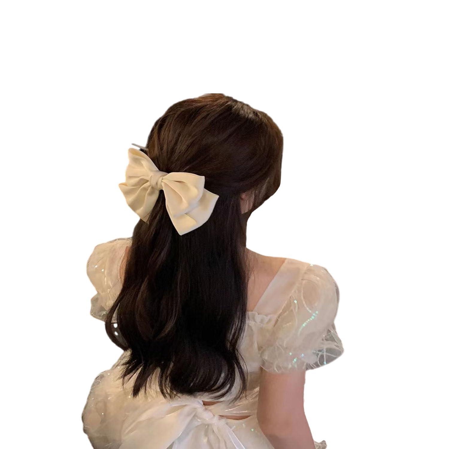 SEVENHEAD SEVENHEAD Bow Hair Clips Black Duckbilled Clip 1 Pack Barrettes Large Big Oversized Knot Bowknot Satin French Barrettes Snap Hair Clips Ponytail Holders Accessories for Women Girls Teens