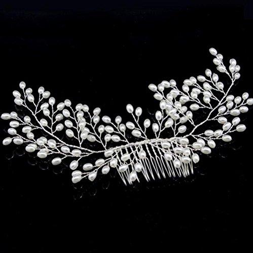 coinbuylot Bride Flower Leaf Hair Comb Wedding Crystal Pearl Clip Slide Tiara Headwear