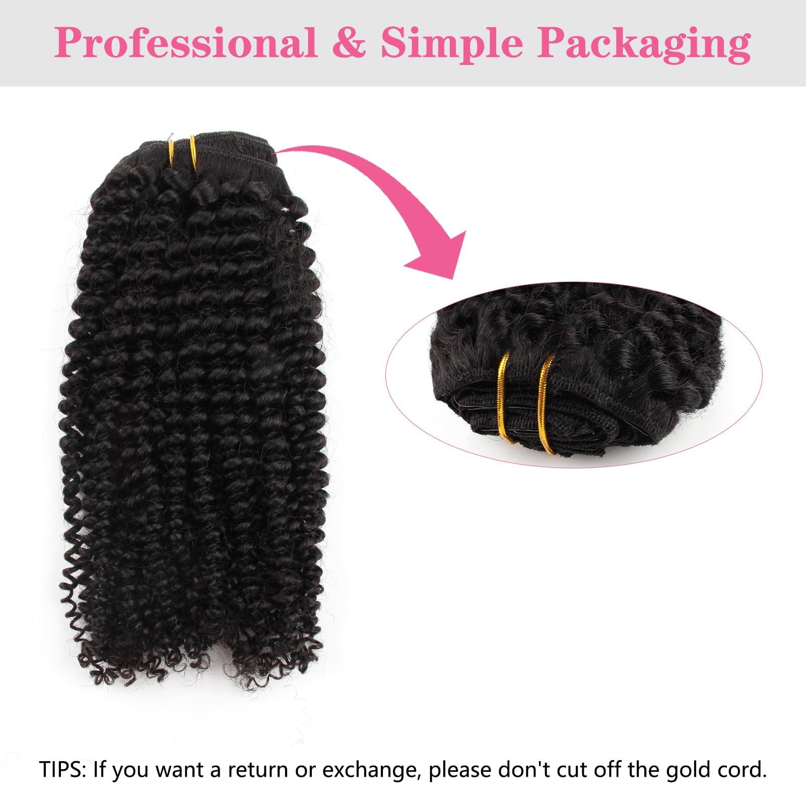 MIMIESEAT MIMIESEAT 3C Clip in Hair Extensions Real Human Hair Curly for Black Women Kinky Curly Human Hair Clip ins 4A Hair Extensions Double Weft Clip in 22 Inches Natural Black 120g 7 Pcs With 17 Clips