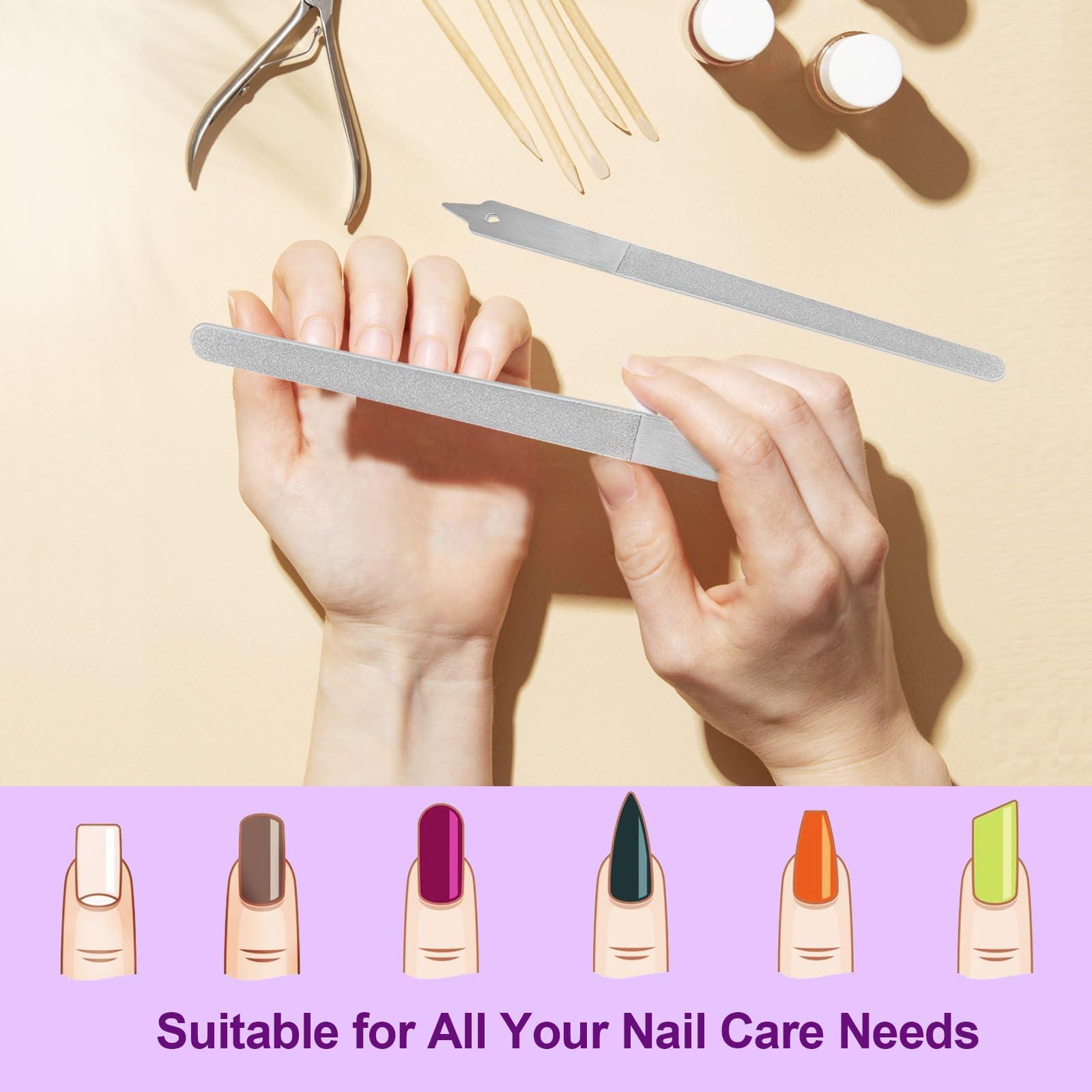 HomeyEra Metal Nail File (2 Pack) with Sharp Pointed Tip, Fingernail Files 8 for Natural Nails Stainless Steel Nail Filer Heavy Duty Sapphire Grit Double Sided Manicure Pedicure Toenails Tools