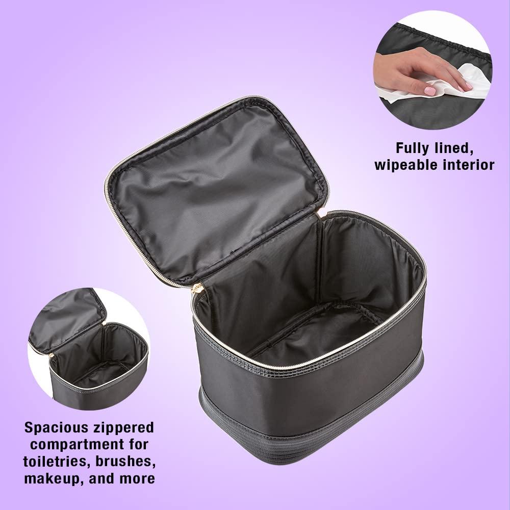 Conair Conair Travel Makeup Bag, Large Toiletry and Cosmetic Bag, Perfect Size for Use At Home or Travel, Train Case Shape in Black with Snake Print