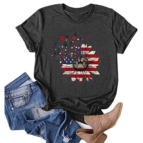 niaanieaie Women's Tops for Independence Day July Fourth Outfit Short Sleeve V/O Neck Basic Casual(Gray,M)