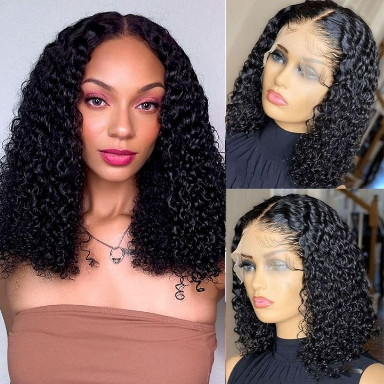 FleurraKa FleurraKa Glueless Wig Real Hair Pre Cut Pre Cut Curly Hair For Beginners Short Deep Curly Bob Wig HD Lace Closure Wig