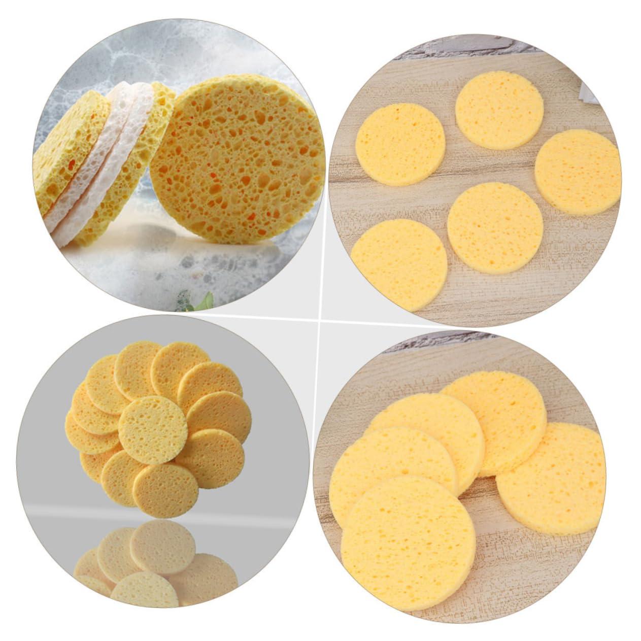 PLAFOPE PLAFOPE 50pcs Clean Makeup Tools Car Wash Large Facial Cleaning Products Face Wash Sponge Holder Bowl Puff Yellow Wood Pulp Cotton