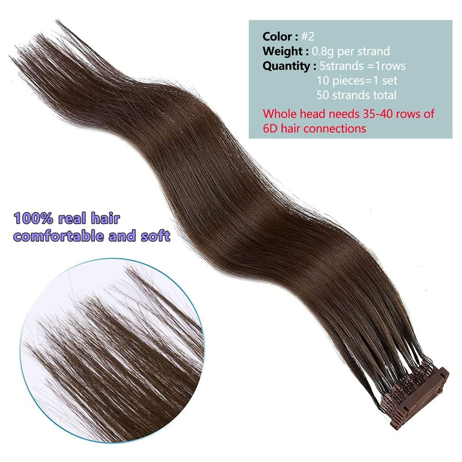 BDBD BDBD 6D Hair Extensions Human Hair, 1 Rows of 5 Bundles, 10Row No-Trace Hair Extension, Real Human Hair Seamless Silky Hair for Women Girls,24in